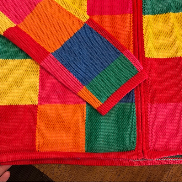 Vintage Robert Scott Colorful Patchwork 80s 90s Zip Up Crew Neck Knit Sweater L - Picture 4 of 11